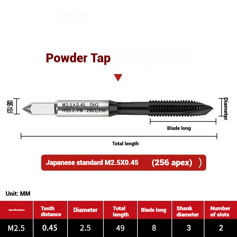 1101-OST High Speed Steel Powder Tap Japanese Standard Apex Screw Point Spiral Powder Metallurgy Tapping Coated Tap Shandong Denso Pricision Tools Co.,Ltd.